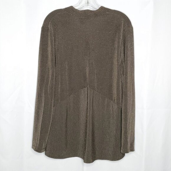 Chico's Travelers Open Cardigan Jacket Sz 2 Large Brown Gold Metallic Pin Stripe - Picture 3 of 5